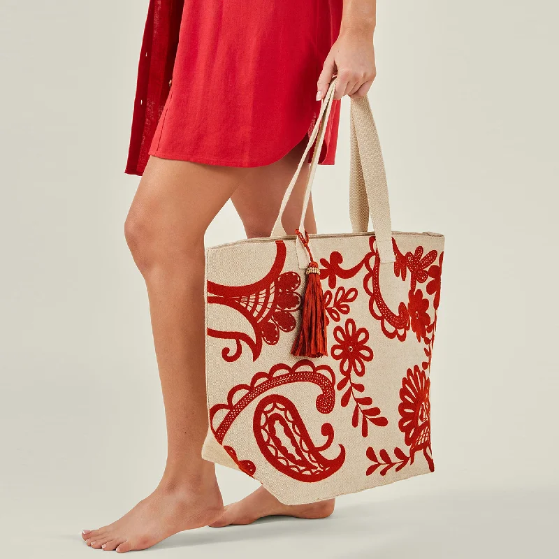 Accessorize London Women's Red Hand-Embroidered Bag