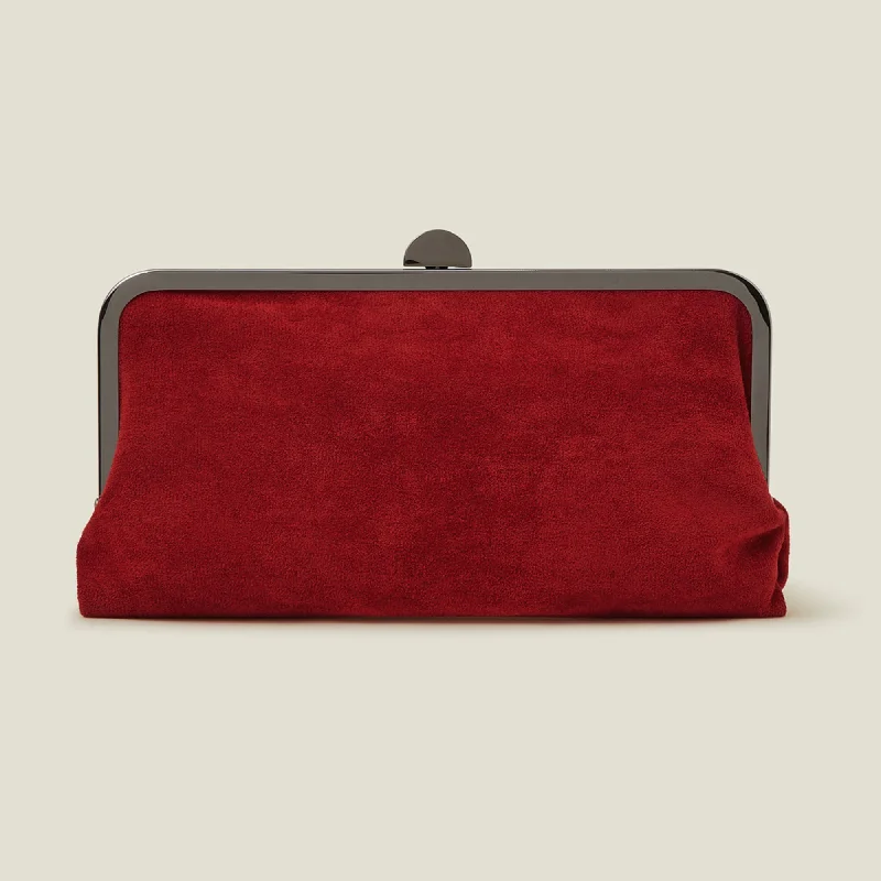 Vegan leather handle bags for eco-friendly chic -Accessorize London Women's Red Suedette Clip Frame Clutch