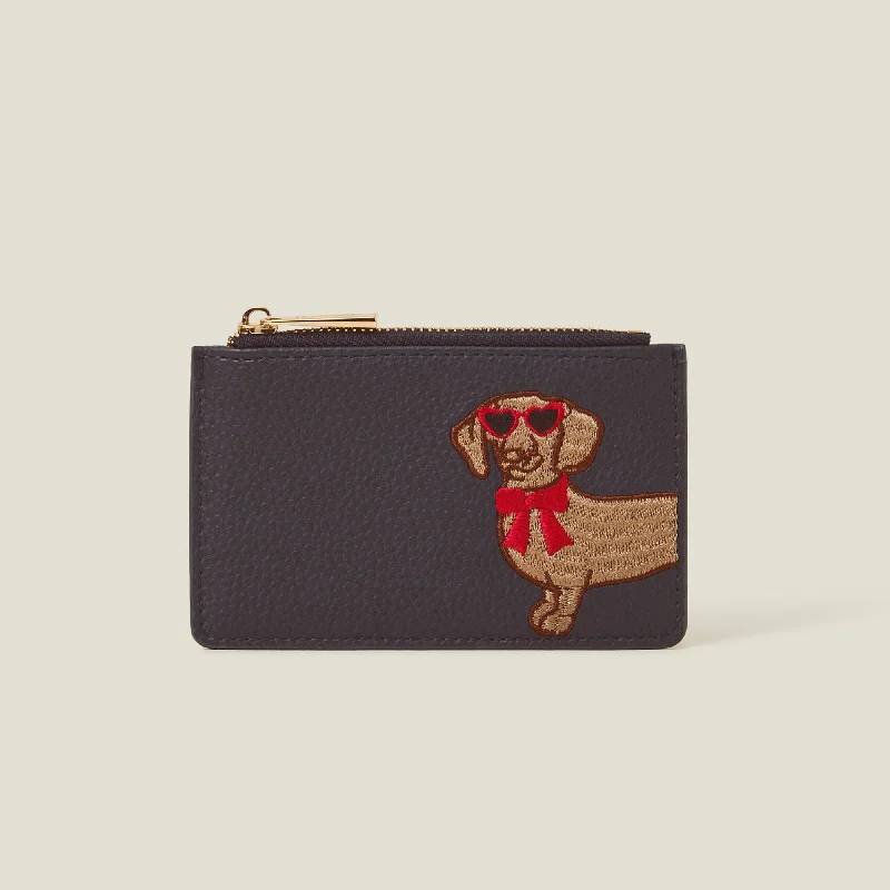 Handle bags with perforated details for style -Accessorize London Women's Sausage Dog Faux Leather Card Holder