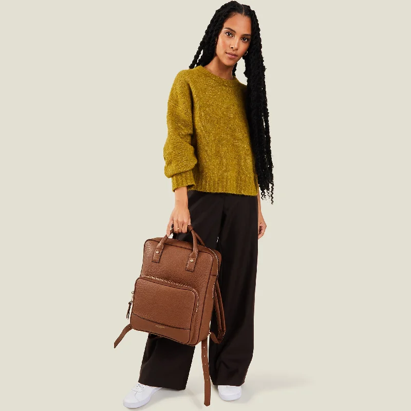 Handle bags with vegan suede for softness -Accessorize London Women's Tan Pocket Handle Backpack