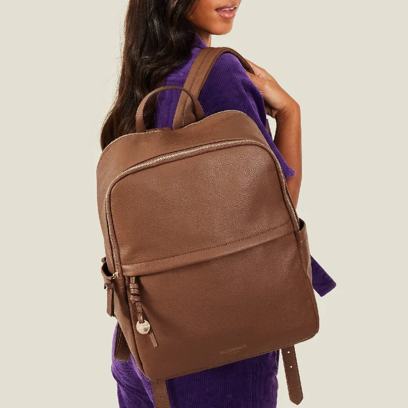 Handle bags with soft linings for protection -Accessorize London Women's Tan Zip Around Backpack