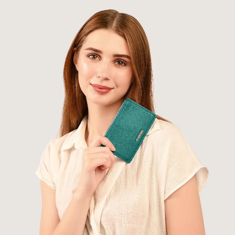 Handle bags with playful pom-poms for charm -Accessorize London Women's Teal Classic Cardholder