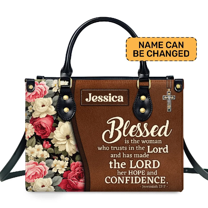 Handle bags with quilted leather for luxury -Blessed Is The Woman Who Trusts In The Lord - Personalized Leather Handbag SBLHBMTN1860L