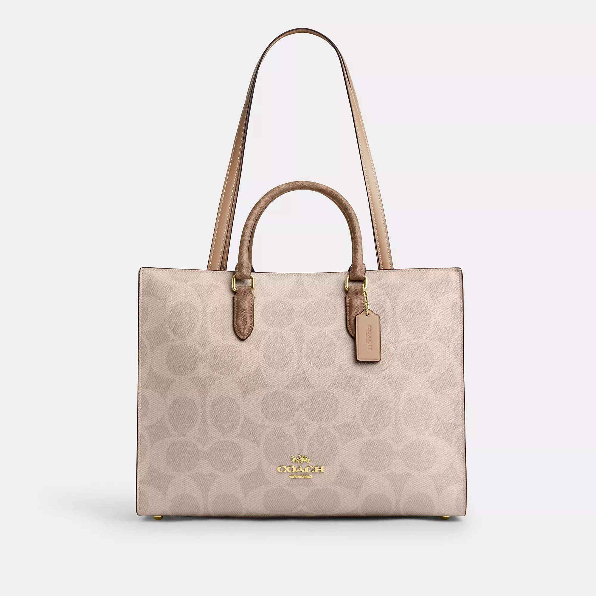 Handle bags with padded interiors for laptops -Coach Outlet Maggie Tote Bag In Blocked Signature Canvas