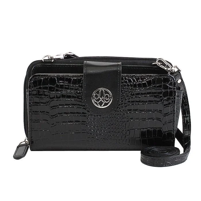 Small handle bags perfect for quick trips -CW3013 Croc Print Zip-Around 6-Plus Cellphone Clutch Wallet/Crossbody Bag