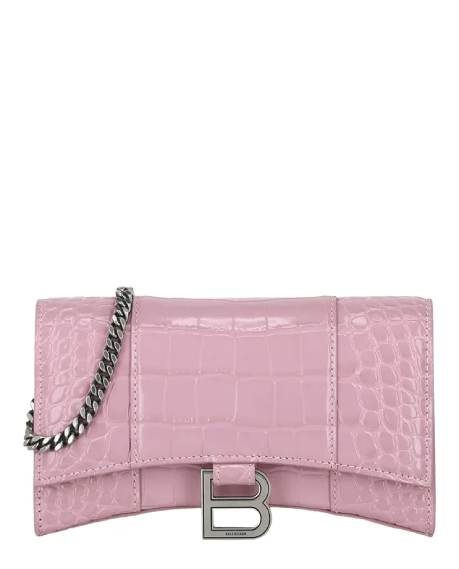 Handle bags with floral embroidery for detail -Croc Embossed Hourglass Wallet On Chain