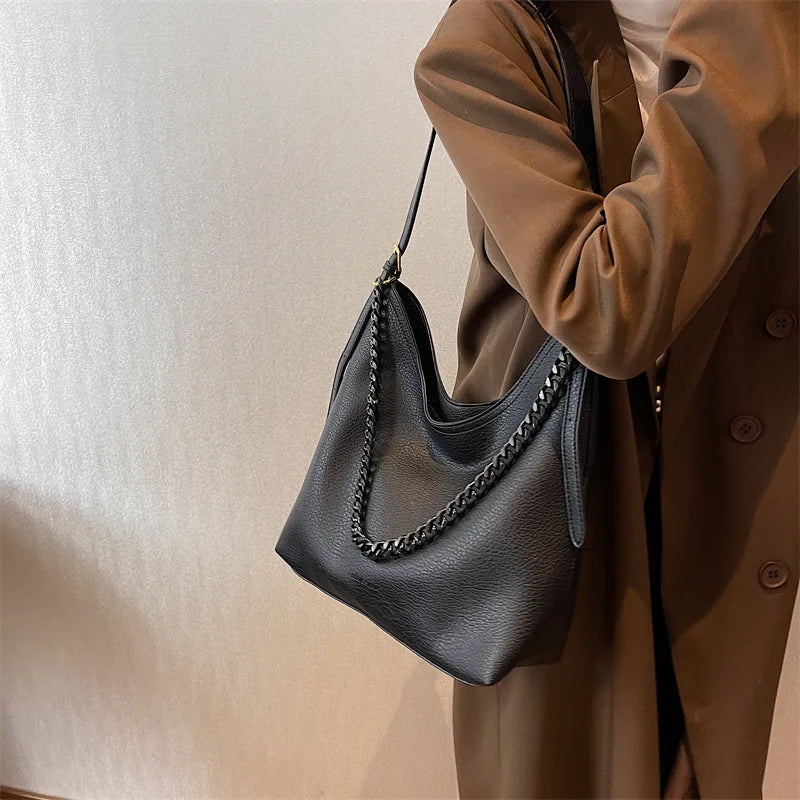 Handle bags with soft leather for luxury -Custom Tags Wholesale Latest Brand Female Casual Tote Bag Women Handbags Chains Bag Pu Leather Girls Shoulder Sac Tote Bags