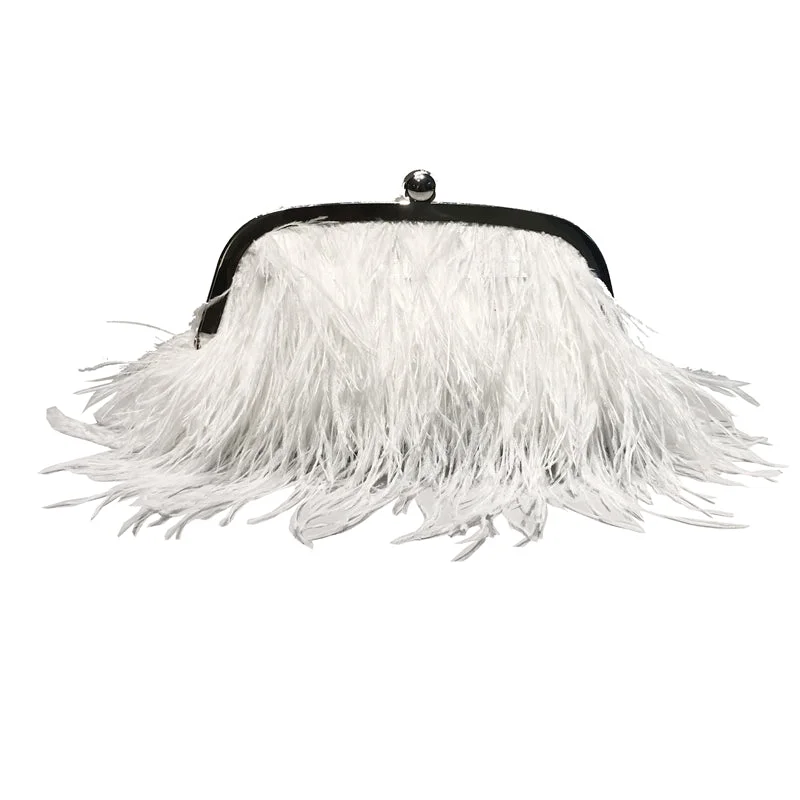 Handle bags with bohemian tassel embellishments -Designer Handbags Famous Brands Wedding Party Dress Dinner Bags Fashion Ostrich Feather Woman Tote Shoulder Purse Faux Fur Bag