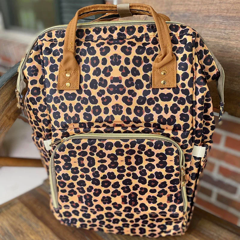 Handle bags with bold stripes for trendiness -Drop Shipping Wholesale OEM Factory Leopard Design Maternity Mummy Bag Tote Handbag Waterproof Travel Diaper Bag For  Baby Care