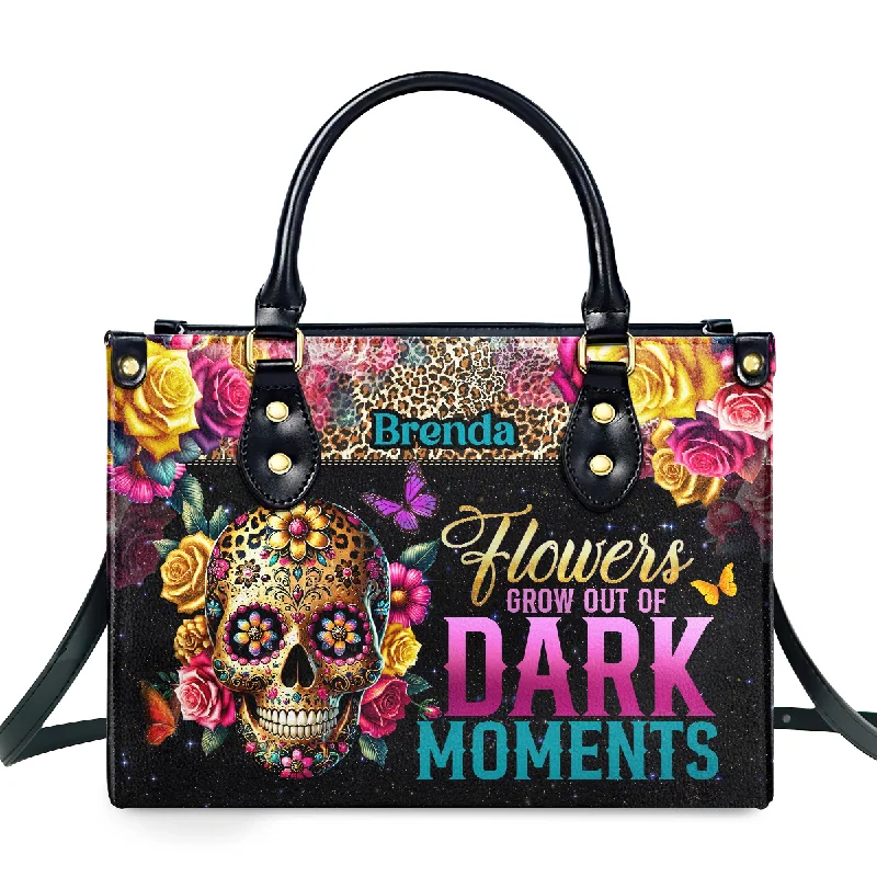 Handle bags with playful patterns for fun -Flowers Grow Out Of Dark Moments - Personalized Leather Handbag SBLHBLM2710D