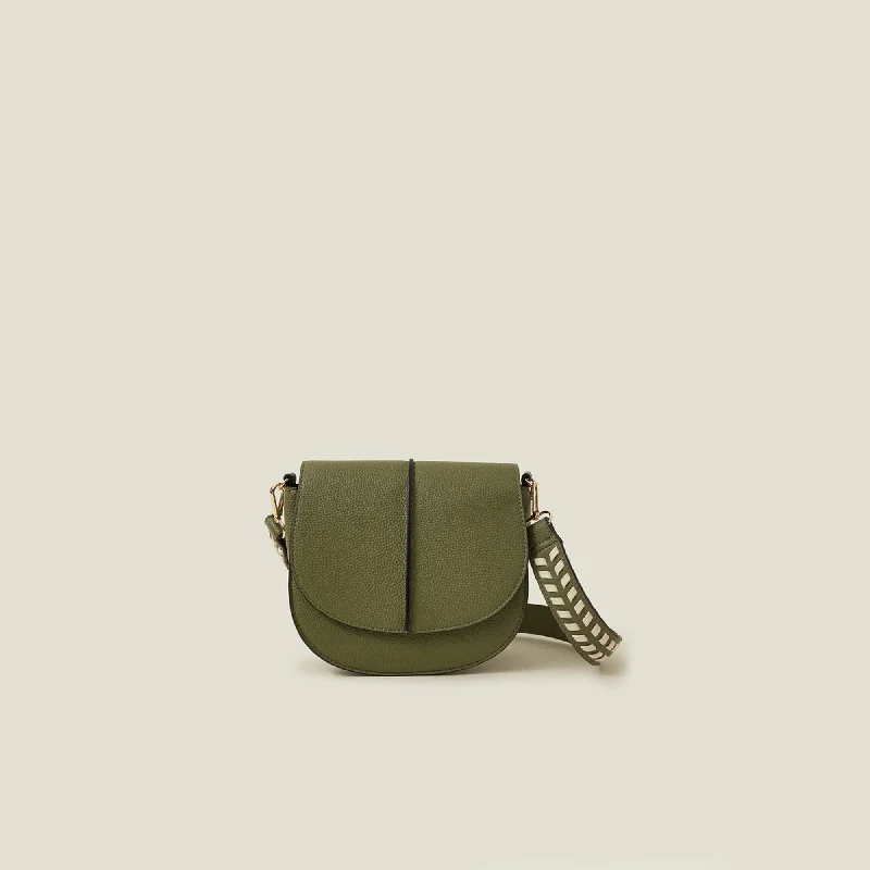 Handle bags with soft leather for luxury -Green Stitch Strap Saddle Bag