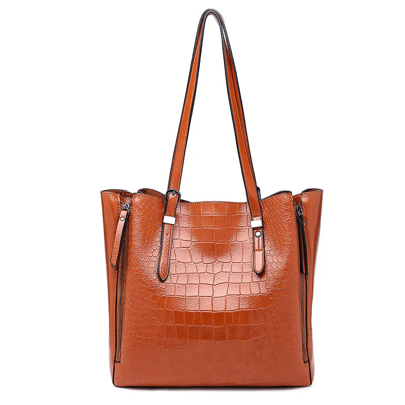 Quilted handle bags with stylish textured finish -high quality pu tote bags women large shoulder vintage bag embossed crocodile pattern ladies leather tote bags