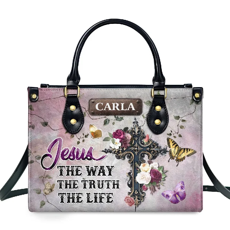 Handle bags with camouflage patterns for edge -Jesus The Way The Truth The Life - Personalized Leather Handbag SBLHBLHA2310D