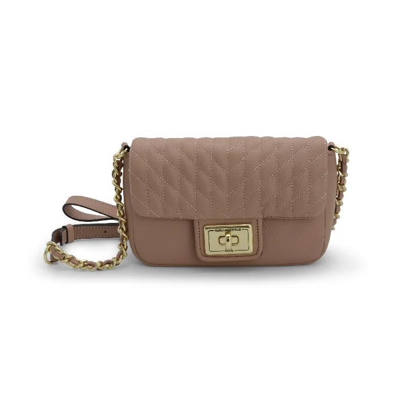 Handle bags with lightweight nylon for ease -Karl Lagerfeld Paris Agyness Almond & Gold Leather Crossbody LH0EA502ALM