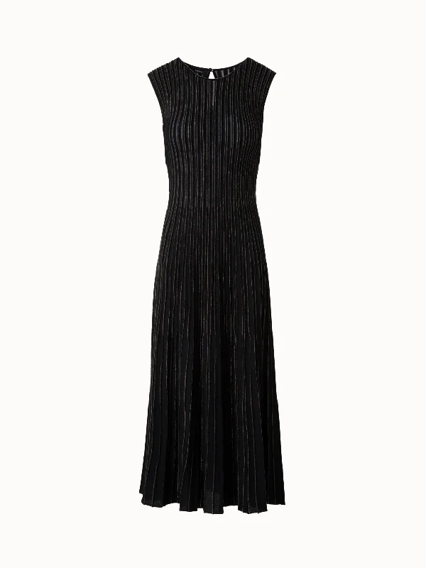 Handle bags with subtle embroidery for detail -Knit Dress with Golden Lurex Stripes