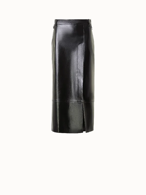 Handle bags with vintage vibes for nostalgia -Lacquer Leather Pencil Skirt with Asymmetrical Slit