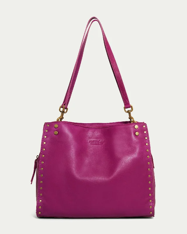 Handle bags with sleek hardware for sophistication -Lenox Studded Triple Entry Satchel