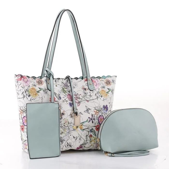 Handle bags with reinforced stitching for durability -LF5112T Floral Print 3-in-1 Tote/Wristlet/Zipper Wallet