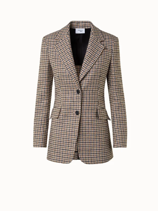 Handle bags with laptop sleeves for work -Long Houndstooth Boyfriend Blazer in Virgin Wool