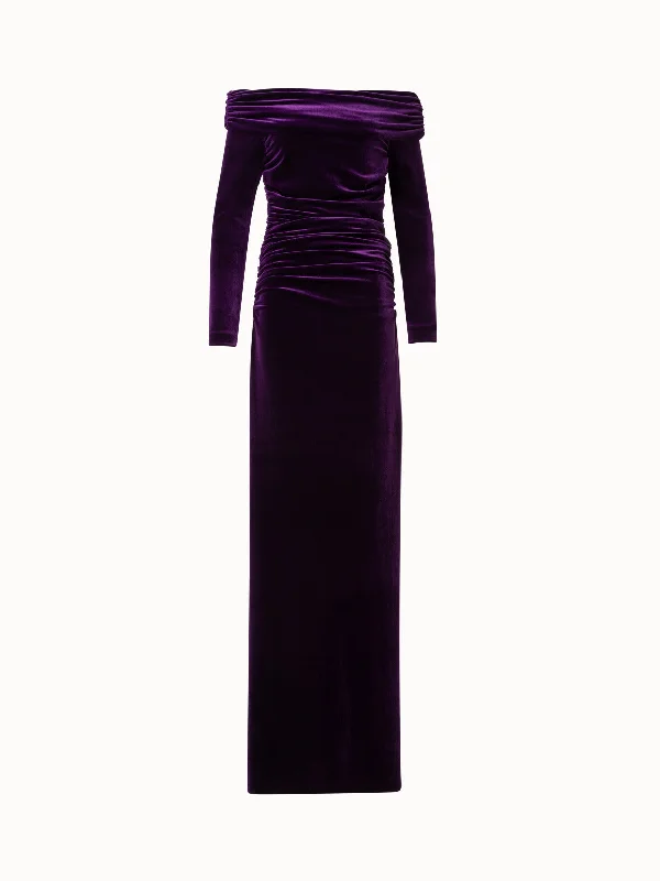 Handle bags with minimalist sleek silhouettes -Long Off-Shoulder Velvet Evening Gown