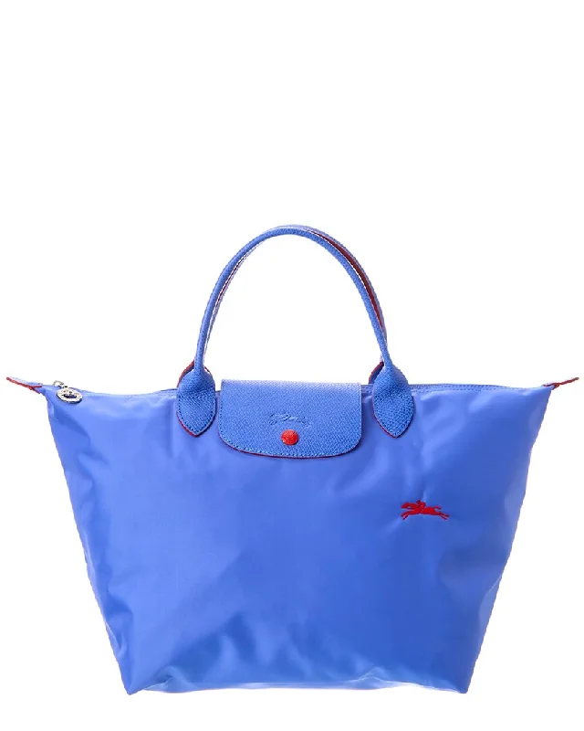 Handle bags with zipper tops for security -Longchamp Le Pliage Club Medium Nylon Short Handle Tote