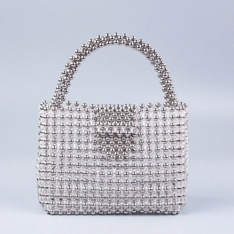 Handle bags with neutral leather for elegance -Luxury Fashion Women's Handmade Banquet Party Shoulder Bucket Pearl Bag Female Wedding Ladies Clear Beaded Tote Handbag