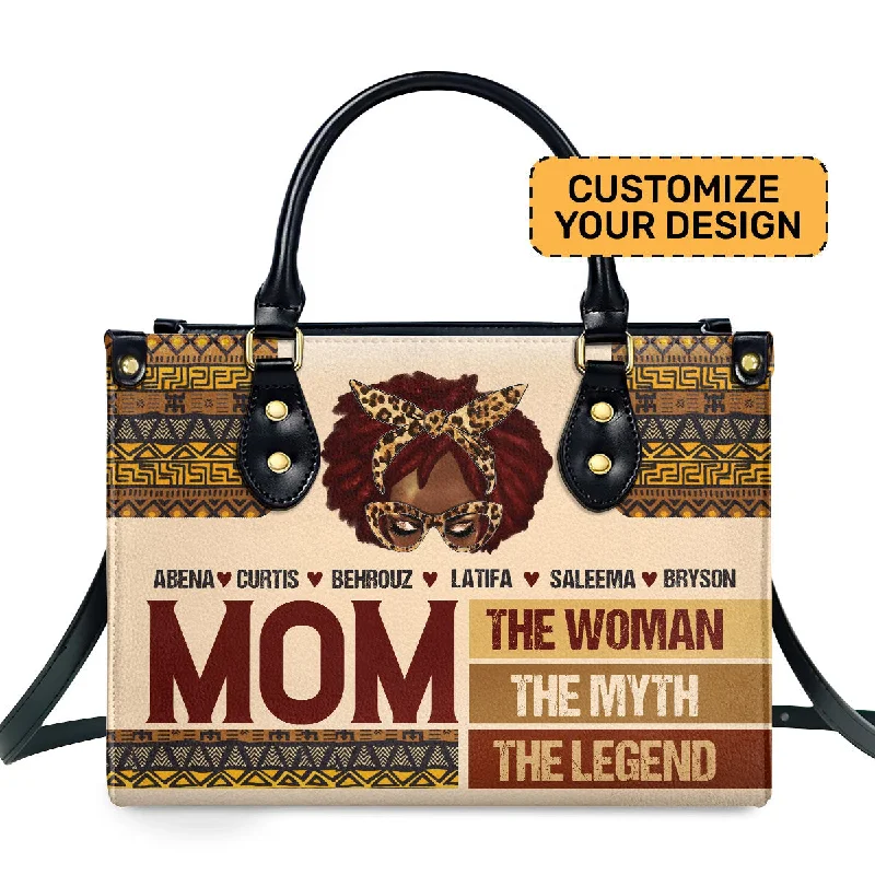 Handle bags with retro logos for charm -Mom The Woman The Myth The Legend - Personalized Leather Handbag SBLHBLM1931M