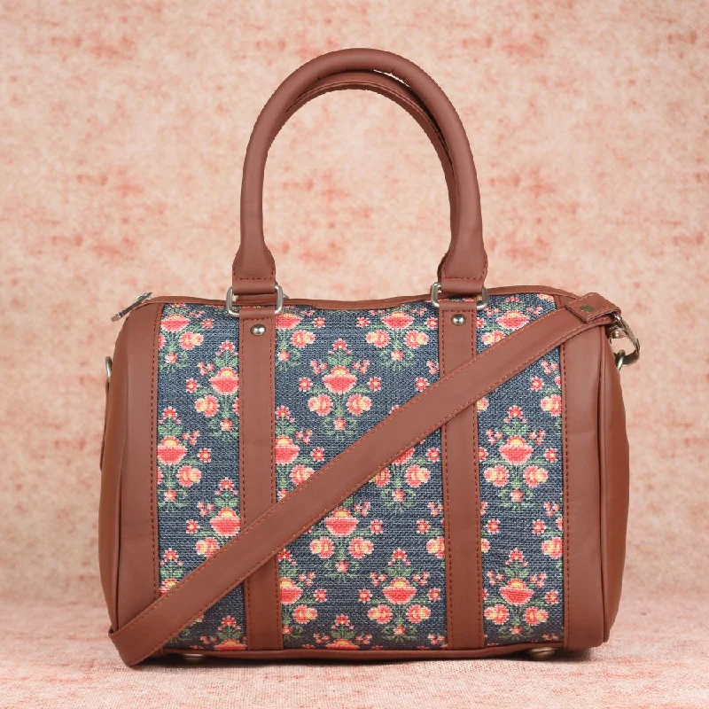 Handle bags with vegan suede for softness -Mughal Garden Print Handbag