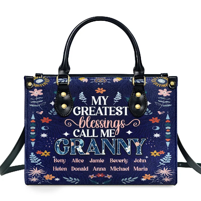 Handle bags with padded straps for comfort -My Greatest Blessings Call Me Mom - Personalized Leather Handbag SBLHBLM2230TA