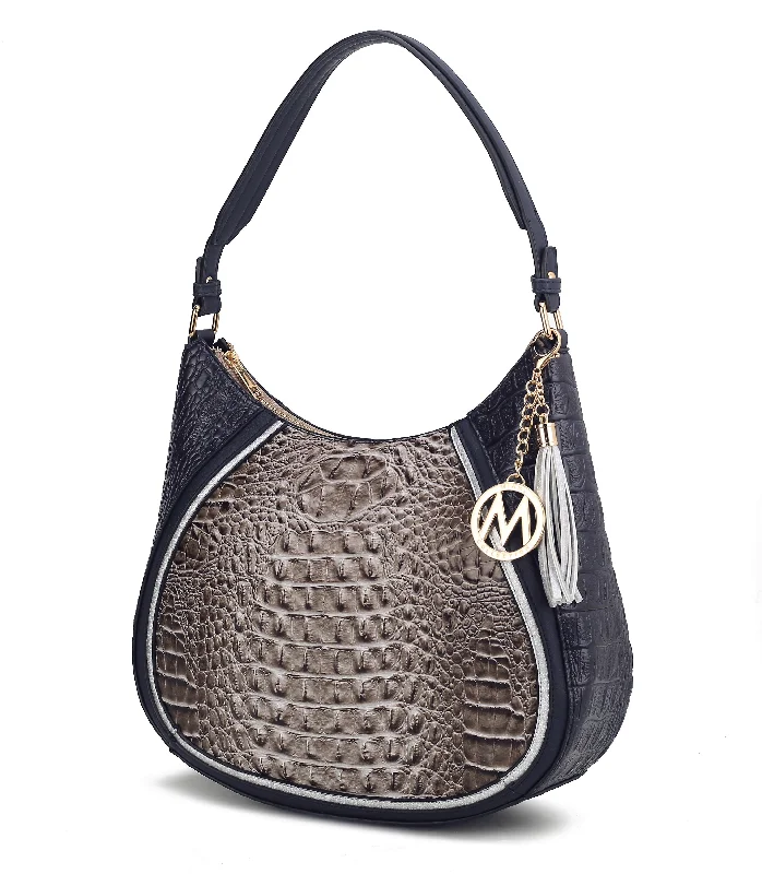 Handle bags with drawstring accents for style -Naira Vegan Crocodile Leather Woman Hobo Shoulder Handbag