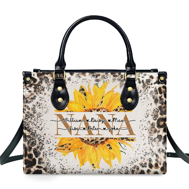 Handle bags with multi-color weaves for vibrancy -Nana Sunflower - Personalized Leather Handbag SBLHBLL1955D