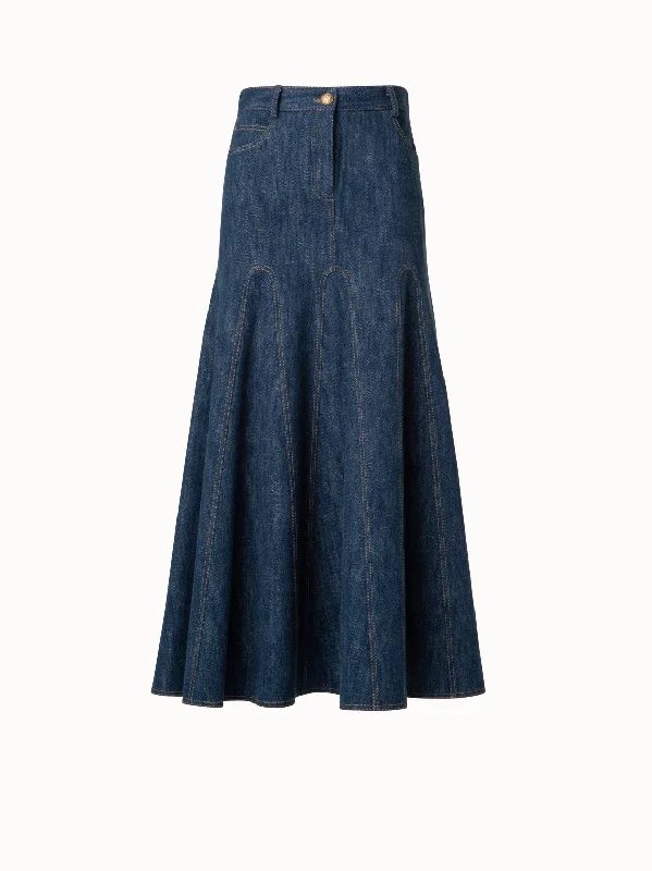 Handle bags with holiday themes for festivities -Pleated Denim Midi Skirt