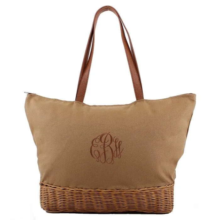 Handle bags with striped canvas for beach -PP6849 Wicker Bottomed Tote/Beach Bag