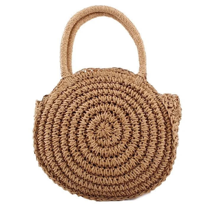 Handle bags with hidden pockets for security -PPC6375 Mini Straw Handbag/Beach Bag