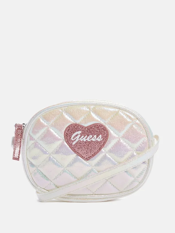 Handle bags with durable hemp for sustainability -Quilted Iridescent Heart Logo Crossbody