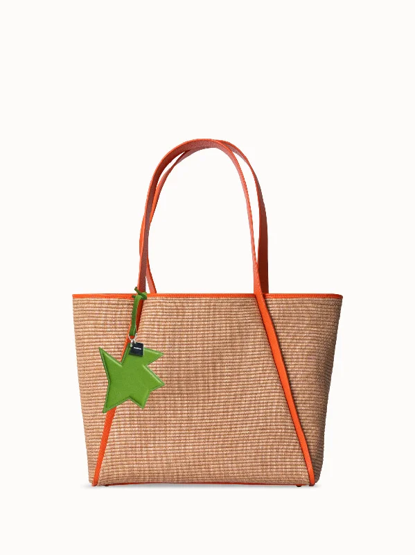 Handle bags with sturdy canvas for longevity -Raffia Handbag with Leather Trim & Kinderstern Charm