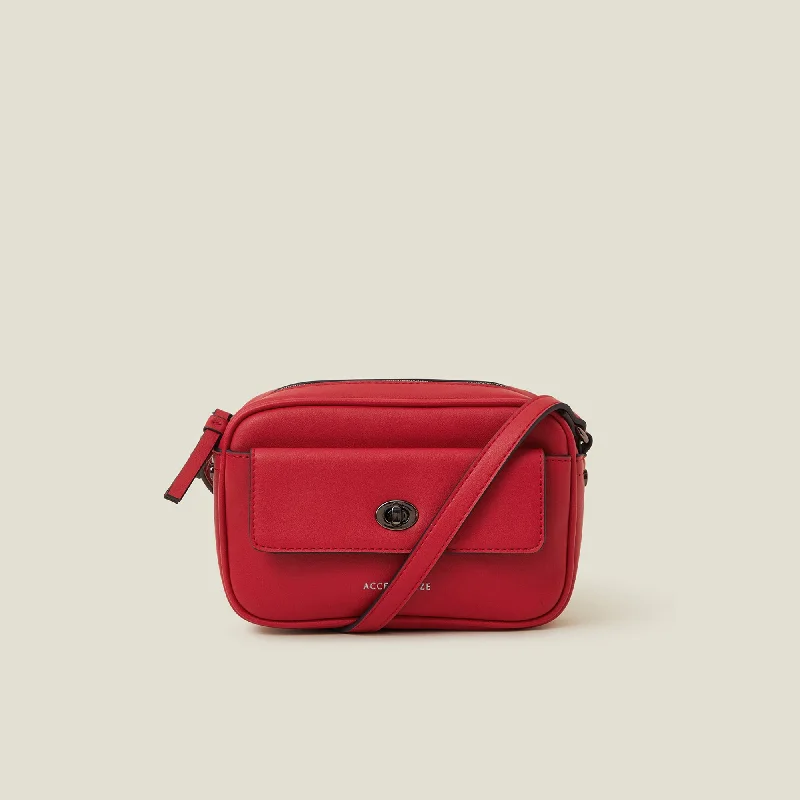 Handle bags with elegant gold-tone hardware -Red Twist Lock Pocket Sling Bag