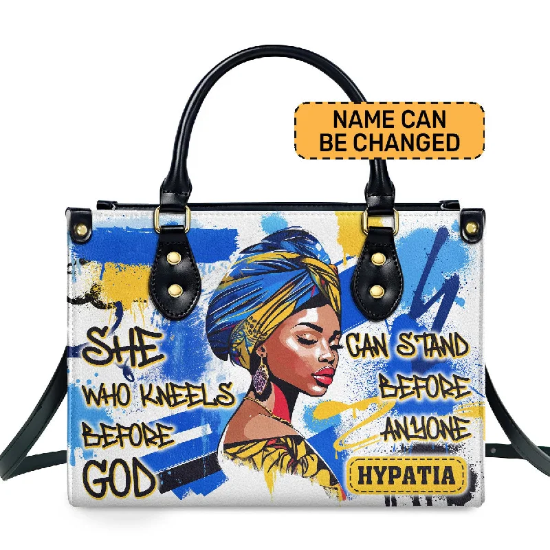 Handle bags with detachable pouches for versatility -She Who Kneels Before God - Personalized Leather Handbag SBLHBLN1869TA