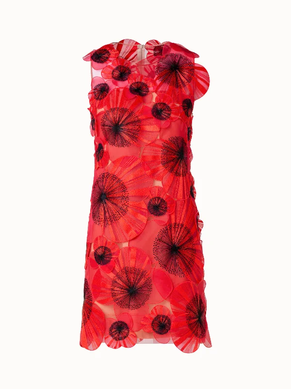 Handle bags with woven fabric for texture -Short Sheath Dress with Allover Poppy Organza Flowers