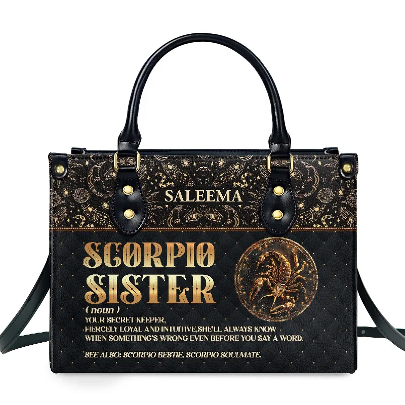 Handle bags with floral embroidery for detail -Sister Zodiac Sign - Personalized Leather Handbag SBLHBLM2071M