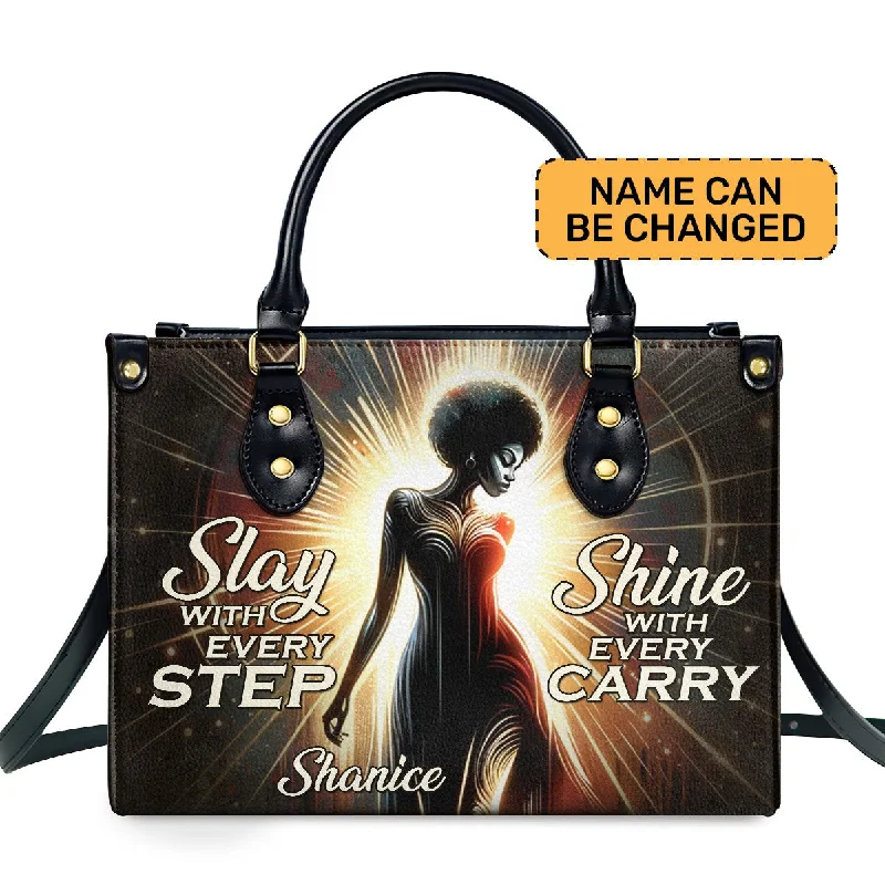 Handle bags with fun slogans for personality -Slay And Shine - Personalized Leather Handbag SB306