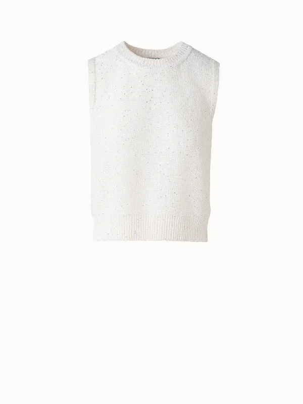 Handle bags with bold text for statements -Sleeveless Knit Top in Linen Cotton with Micro Sequins