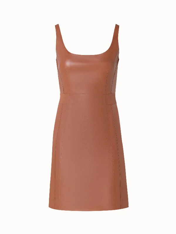 Handle bags with sleek silhouettes for fashion -Sleeveless Leather Sheath Dress