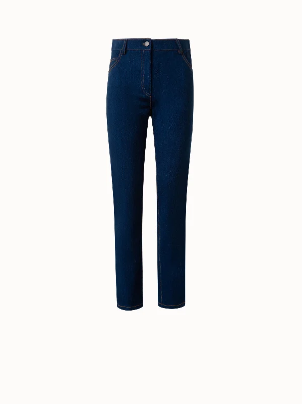 Handle bags with minimalist sleek silhouettes -Slim Straight Leg Cotton Stretch Denim Pants