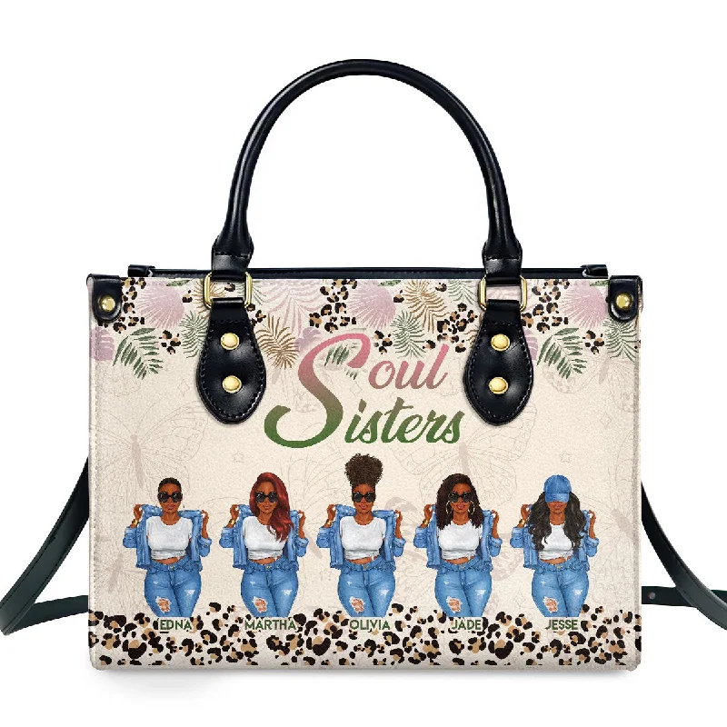 Handle bags with bold logos for branding -Soul Sisters - Personalized Leather Handbag SBLHBLN2847T