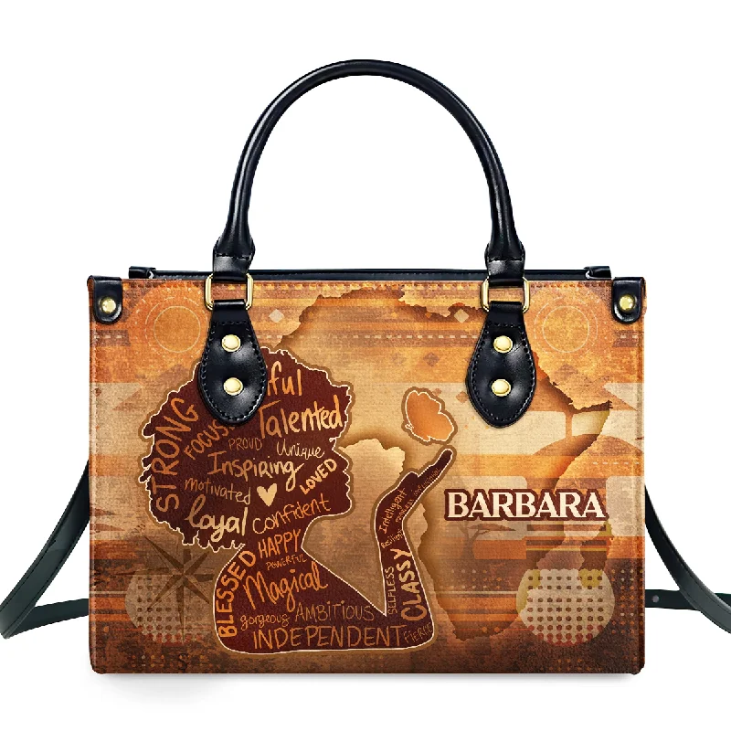 Handle bags with multi-color weaves for vibrancy -Strong Beautiful Proud Girl - Personalized Leather Handbag SBLHBLM2475D