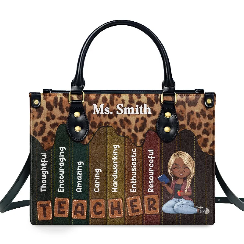 Handle bags with abstract art for uniqueness -Teacher - Personalized Leather Handbag SBLHBLL1939TA