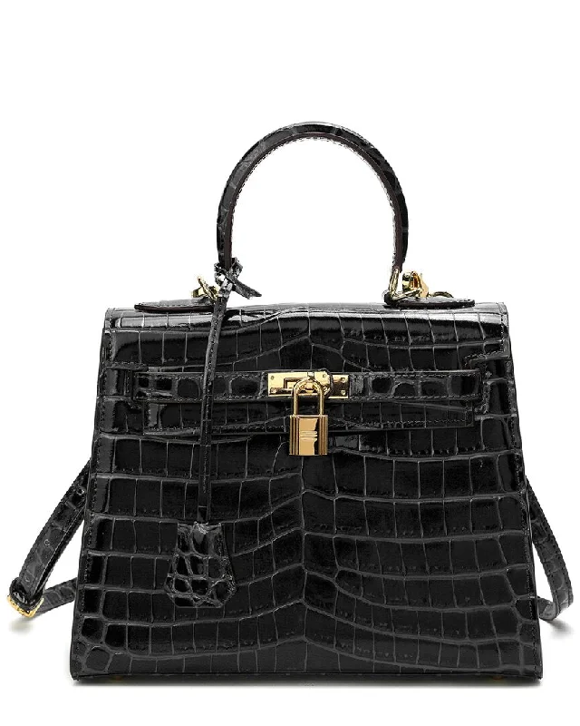 Handle bags with hidden pockets for security -Tiffany & Fred Alligator-Embossed Leather Satchel