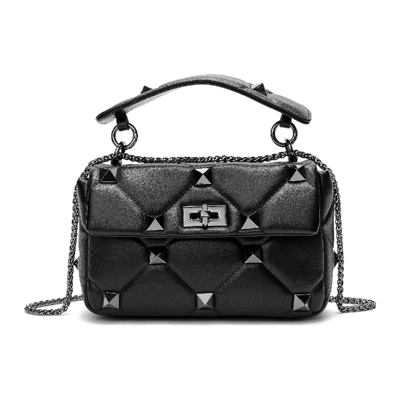 Large handle bags with spacious interior compartments -Tiffany & Fred Quilted and Studded Sheepskin Leather Shoulder Bag