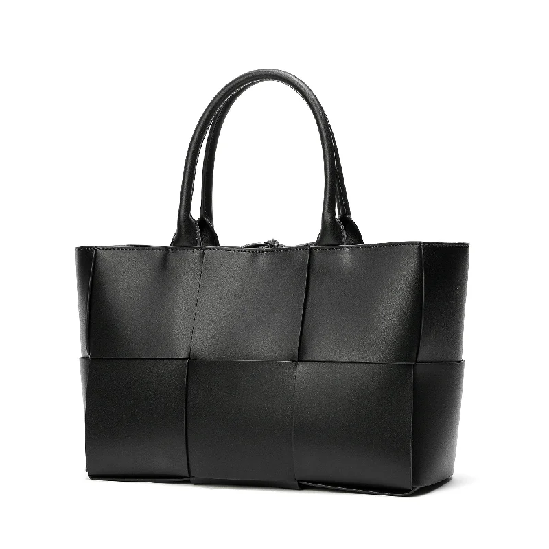 Handle bags with quilted leather for luxury -Tiffany & Fred Woven Smooth Leather Tote Bag